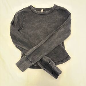 Free People Movement Washed Black Cropped Long Sleeve Top